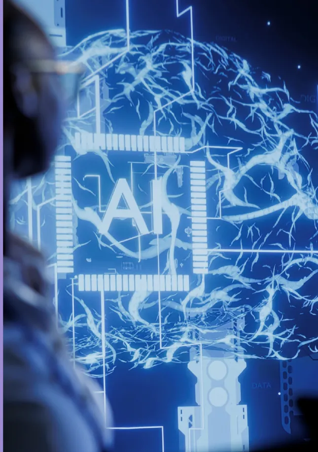 A person looking at a screen showing an AI circuit illustration